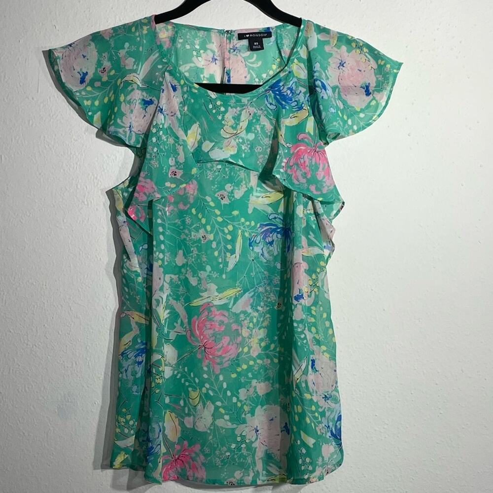 I HEART RONSON Green Sheer Floral Blouse Top XS